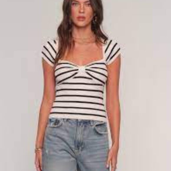 HEARTLOOM SHEA IVORY NAVY STRIPED SCOOP NECK SWEATER TOP NWT $79 - Picture 4 of 10